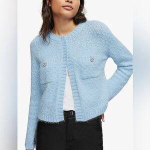 Maje Light Blue Knit Cardigan with Pearl Button Details - Size 1 (S)